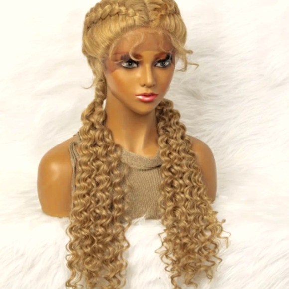 Hand Braided Synthetic Deep Wave Lace Wig plus free zippered wig bag with hanger - Picture 3 of 10